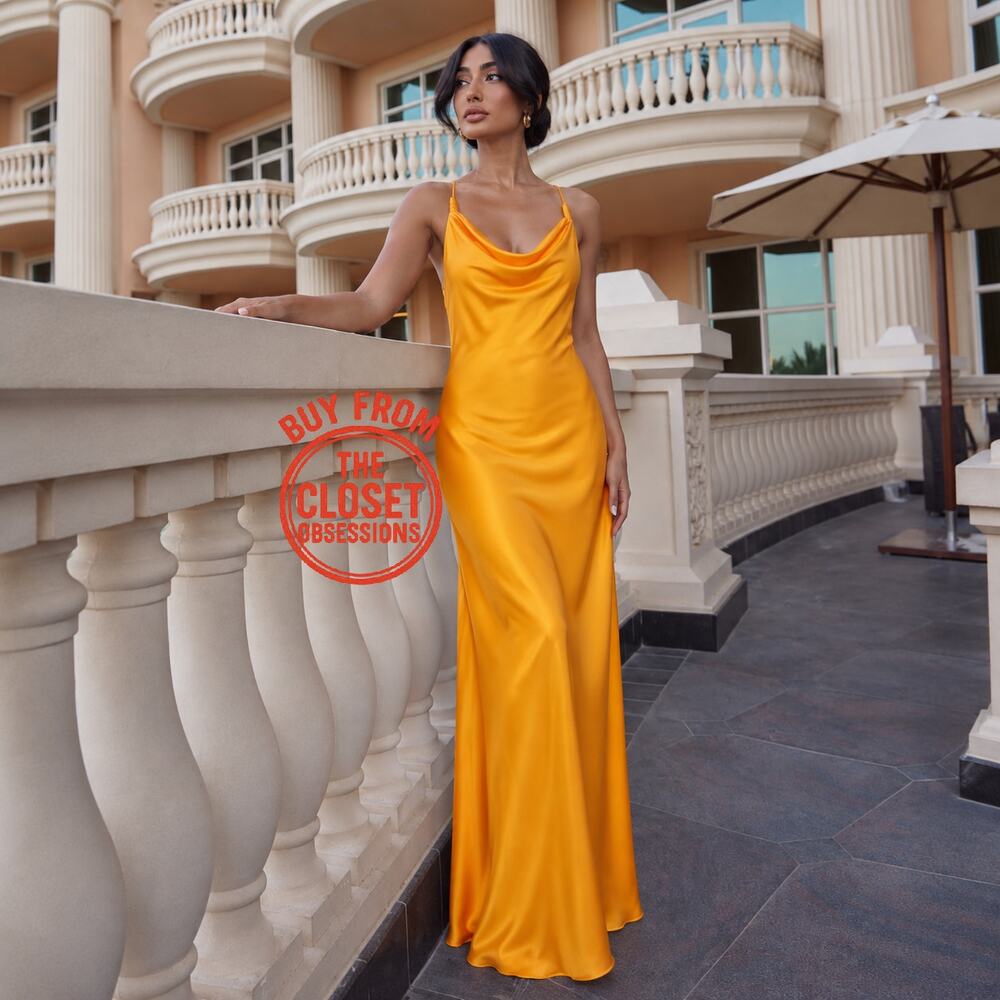 Mango NWT Yellow Cowl Neck Crossback Maxi Dress 8 (EU L)